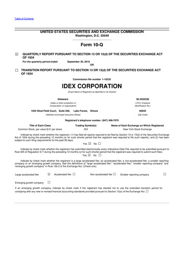 Vorschaubild IDEX 10-Q Quartalsbericht 2019 