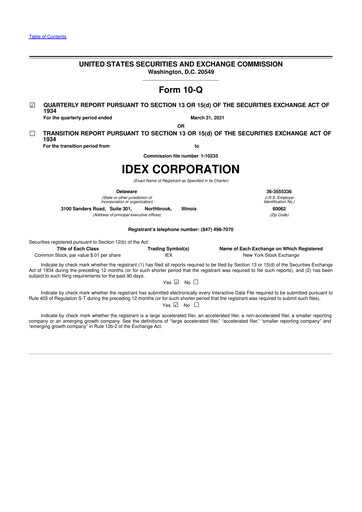 Vorschaubild IDEX 10-Q Quartalsbericht 2021 