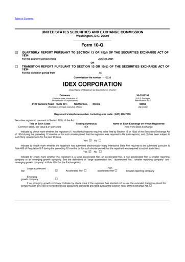 Vorschaubild IDEX 10-Q Quartalsbericht 2021 