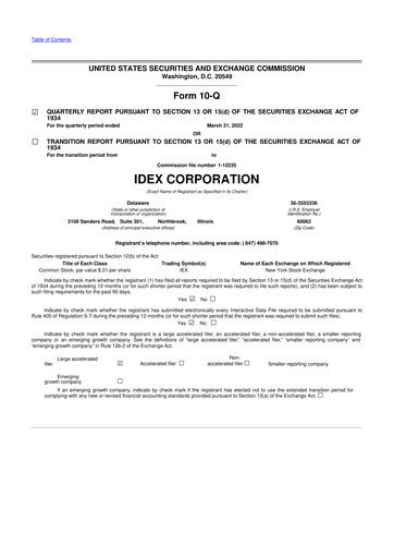 Vorschaubild IDEX 10-Q Quartalsbericht 2022 