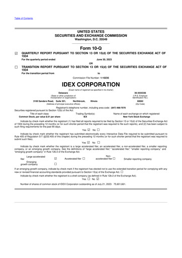 Vorschaubild IDEX 10-Q Quartalsbericht 2023 