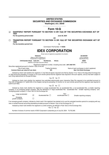 Vorschaubild IDEX 10-Q Quartalsbericht 2024 