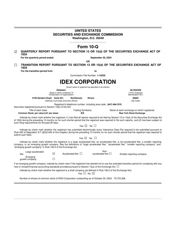 Vorschaubild IDEX 10-Q Quartalsbericht 2024 