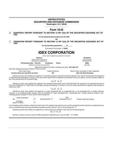 Miniature IDEX 10-Q Rapport trimestriel 2026 
