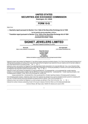 Thumbnail Signet Jewelers
 10-Q Quarterly Report FY 