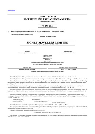 Miniature Signet Jewelers
 10-K Rapport annuel 2019