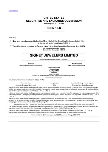 Thumbnail Signet Jewelers
 10-Q Quarterly Report FY 