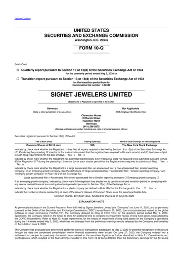 Thumbnail Signet Jewelers
 10-Q Quarterly Report FY 