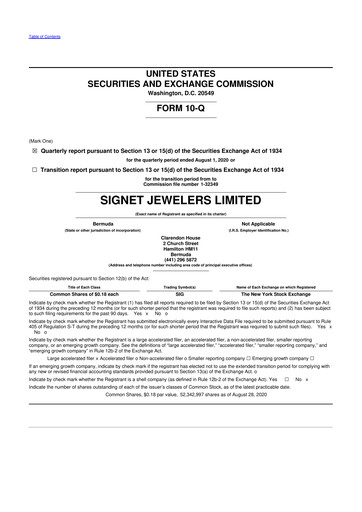 Thumbnail Signet Jewelers
 10-Q Quarterly Report FY 