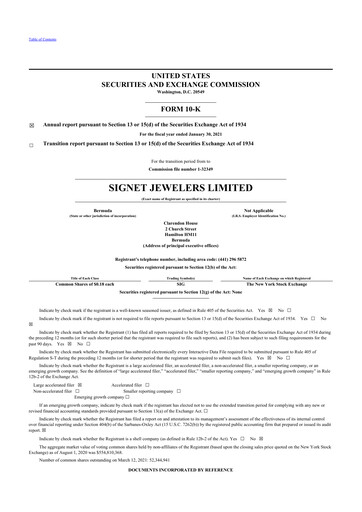 Miniature Signet Jewelers
 10-K Rapport annuel 2021