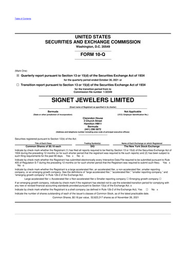 Thumbnail Signet Jewelers
 10-Q Quarterly Report FY 