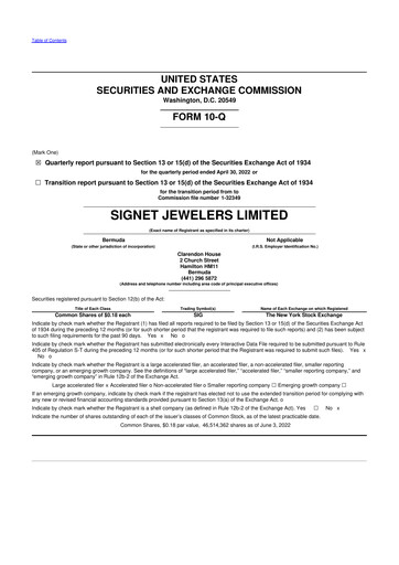 Thumbnail Signet Jewelers
 10-Q Quarterly Report FY 