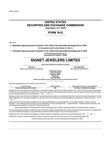 Thumbnail Signet Jewelers
 10-Q Quarterly Report FY 