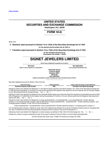 Thumbnail Signet Jewelers
 10-Q Quarterly Report FY 