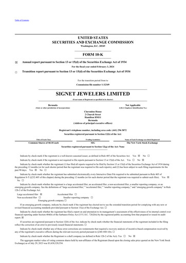 Miniature Signet Jewelers
 10-K Rapport annuel 2024