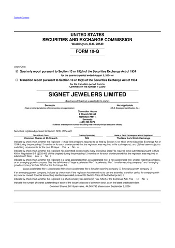 Thumbnail Signet Jewelers
 10-Q Quarterly Report FY 