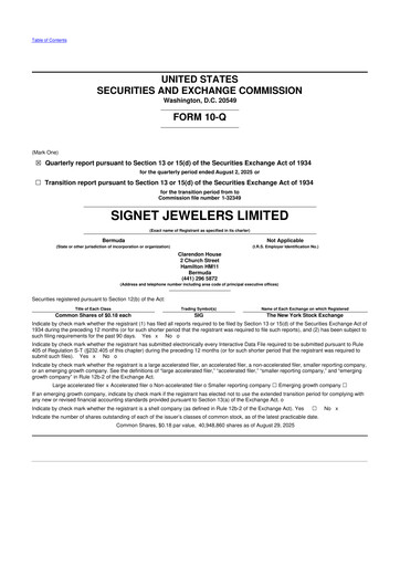 Thumbnail Signet Jewelers
 10-Q Quarterly Report FY 