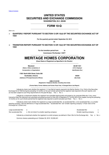 Thumbnail Meritage Homes 10-Q Quarterly Report FY2012 