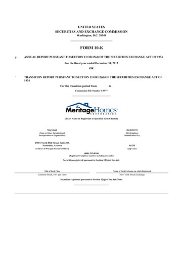 Thumbnail Meritage Homes 10-K Annual Report 2012