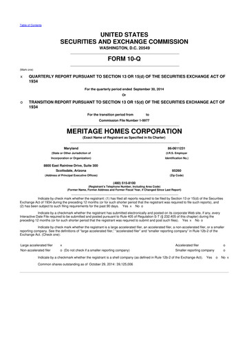 Thumbnail Meritage Homes 10-Q Quarterly Report FY2014 