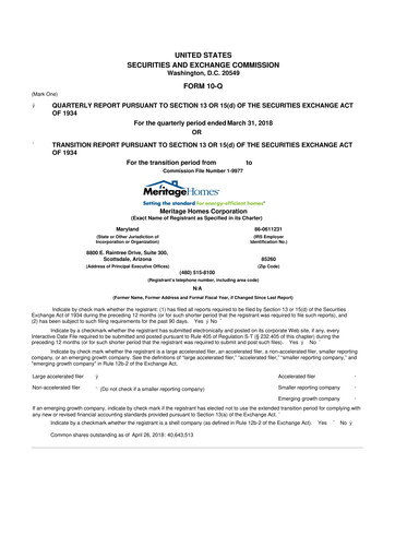 Thumbnail Meritage Homes 10-Q Quarterly Report FY2018 