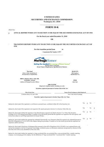 Thumbnail Meritage Homes 10-K Annual Report 2018