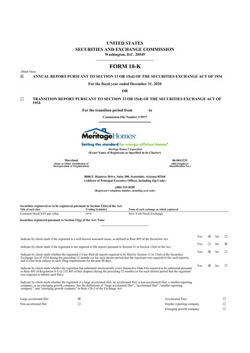 Thumbnail Meritage Homes 10-K Annual Report 2020