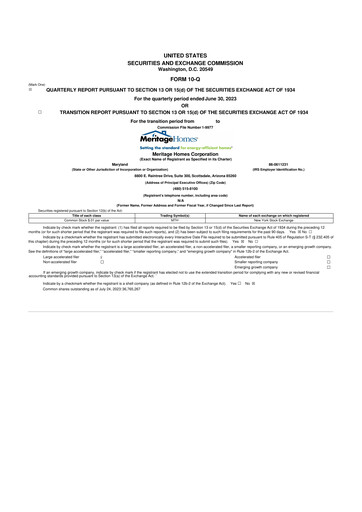Thumbnail Meritage Homes 10-Q Quarterly Report FY2023 