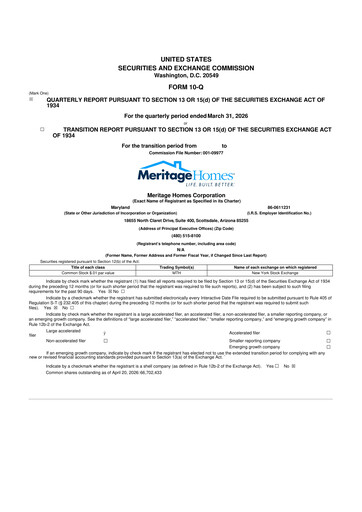 Thumbnail Meritage Homes 10-Q Quarterly Report FY 
