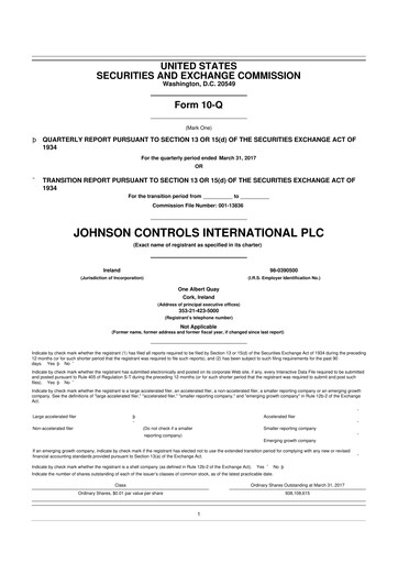 Thumbnail Johnson Controls
 10-Q Quarterly Report FY2017 