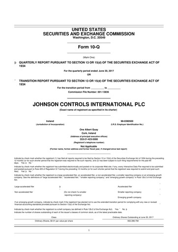 Thumbnail Johnson Controls
 10-Q Quarterly Report FY2017 