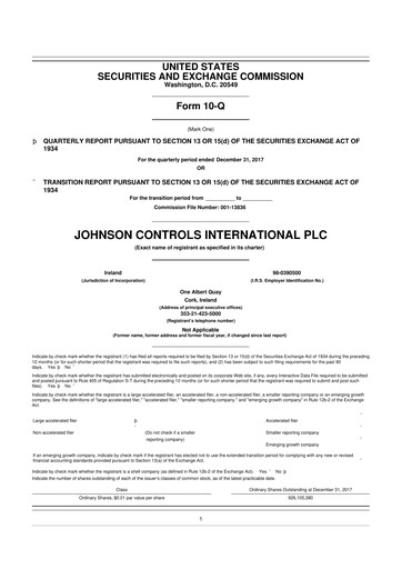 Thumbnail Johnson Controls
 10-Q Quarterly Report FY2018 