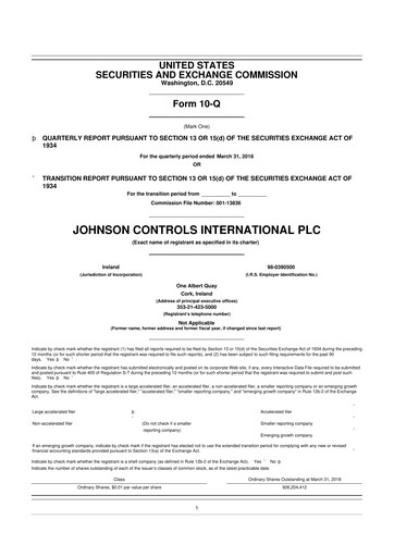 Thumbnail Johnson Controls
 10-Q Quarterly Report FY2018 