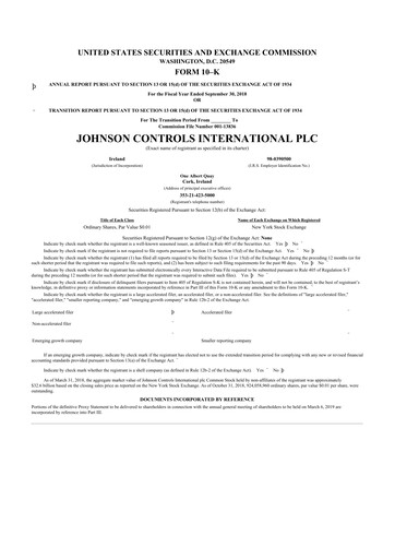 Thumbnail Johnson Controls
 10-K Annual Report 2018