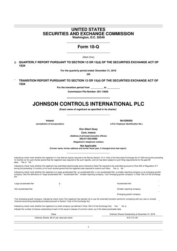 Thumbnail Johnson Controls
 10-Q Quarterly Report FY2019 