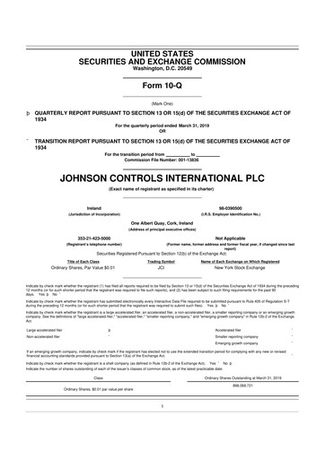 Thumbnail Johnson Controls
 10-Q Quarterly Report FY2019 