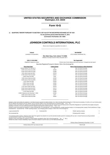 Thumbnail Johnson Controls
 10-Q Quarterly Report FY2020 