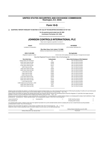 Thumbnail Johnson Controls
 10-Q Quarterly Report FY 