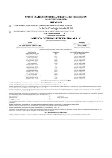 Thumbnail Johnson Controls
 10-K Annual Report 2020