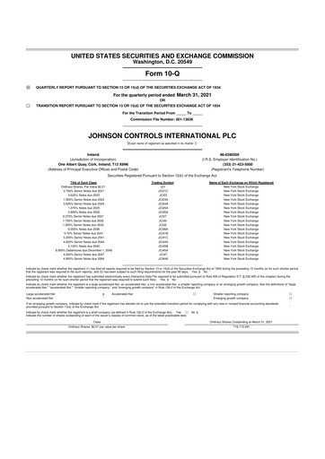 Thumbnail Johnson Controls
 10-Q Quarterly Report FY 