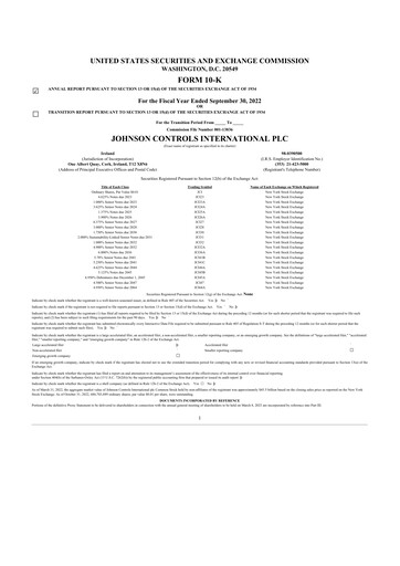 Thumbnail Johnson Controls
 10-K Annual Report 2022