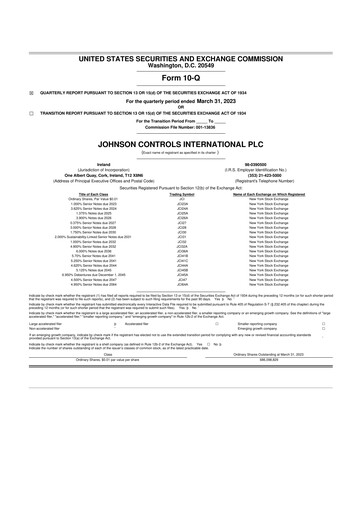 Thumbnail Johnson Controls
 10-Q Quarterly Report FY2023 