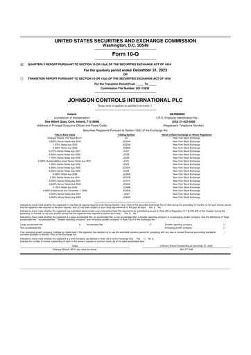 Thumbnail Johnson Controls
 10-Q Quarterly Report FY2024 