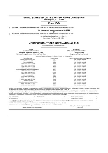 Thumbnail Johnson Controls
 10-Q Quarterly Report FY2024 