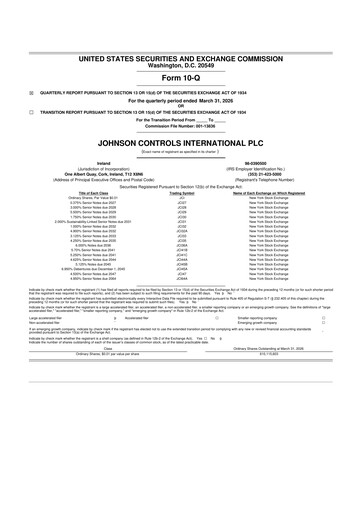 Thumbnail Johnson Controls
 10-Q Quarterly Report FY 