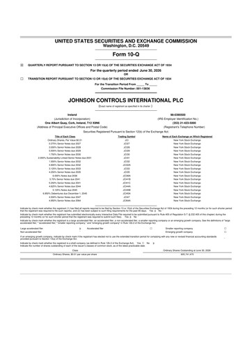 Thumbnail Johnson Controls
 10-Q Quarterly Report FY2026 