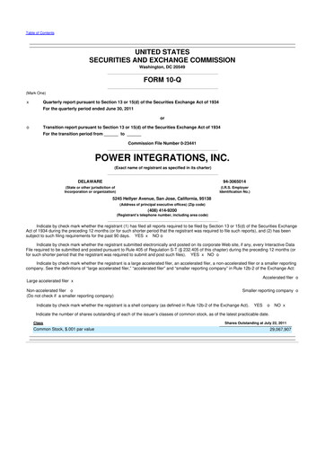 Thumbnail Power Integrations
 10-Q Quarterly Report FY2011 