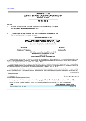 Thumbnail Power Integrations
 10-Q Quarterly Report FY2011 
