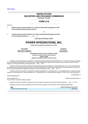 Thumbnail Power Integrations
 10-Q Quarterly Report FY2012 