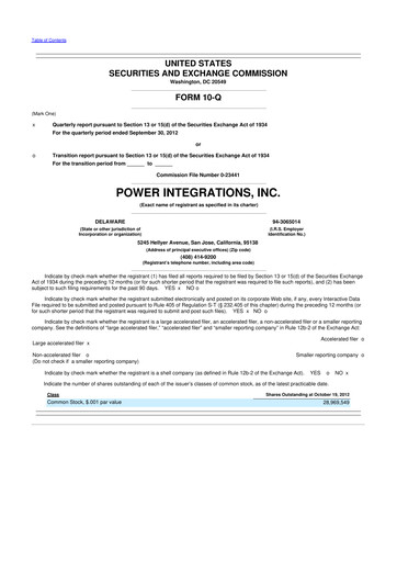 Thumbnail Power Integrations
 10-Q Quarterly Report FY2012 